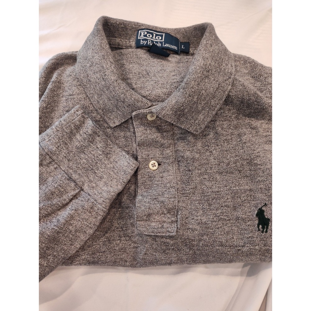 Polo Ralph Lauren Men's Long Sleeve Large Polo Shirt  Gray Collared  Green Logo